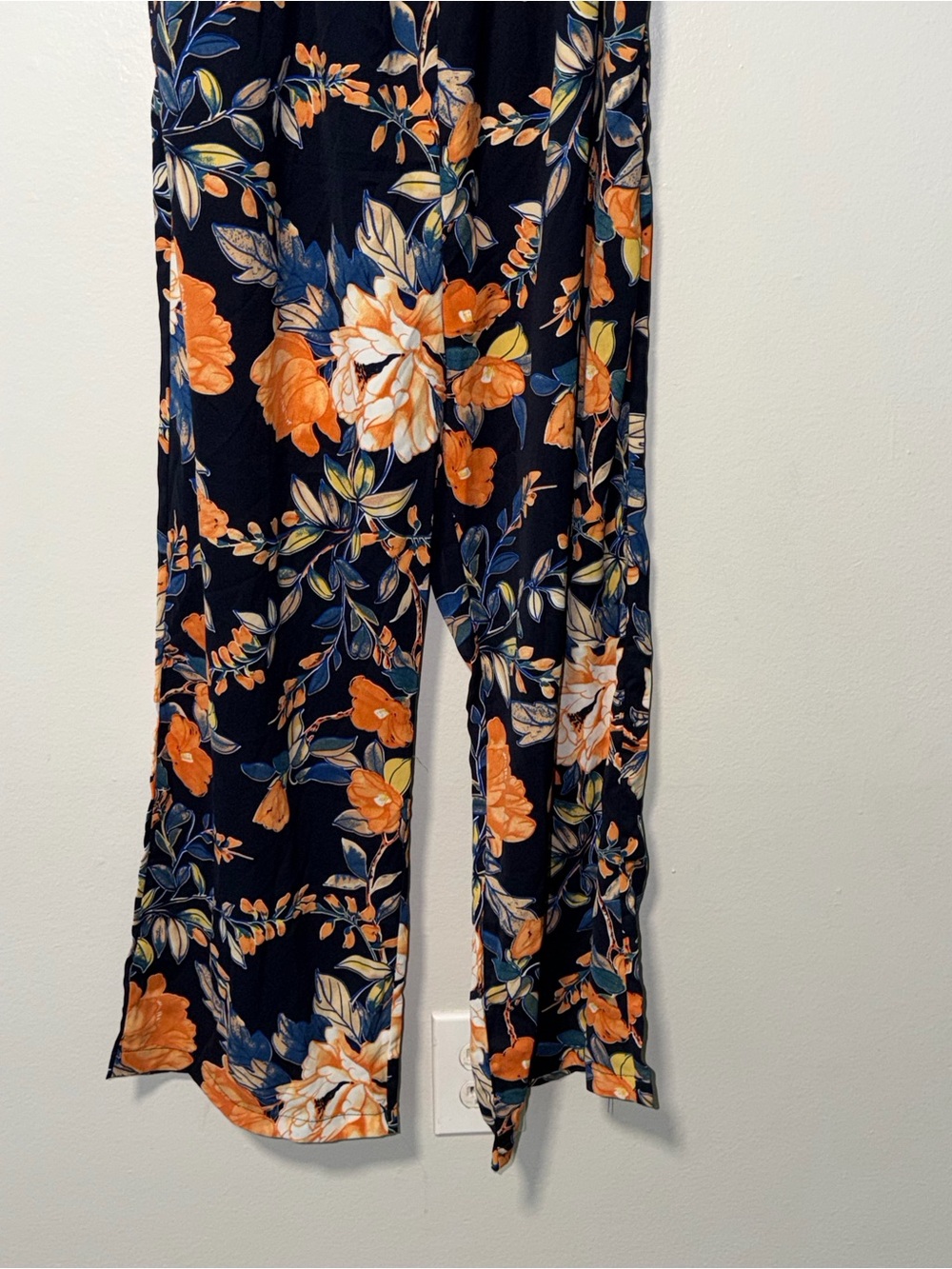 SHEIN Navy Floral Off-Shoulder Jumpsuit with Orange Blooms - Picture 2 of 8